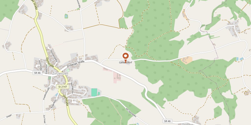 Lageplan: Der Hof liegt in Gellersdorf, östlich von Zinzenzell (Gemeinde Wiesenfelden)